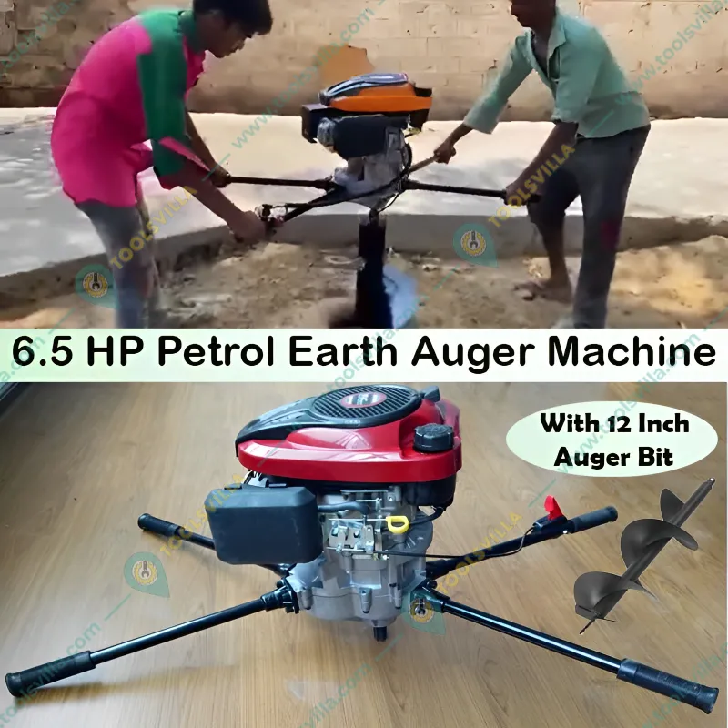  Heavy Duty 4 stroke, 196 cc Earth Auger | Post Hole Digger | Soil Drilling Machine with 12 inch Double Spiral Auger Bit